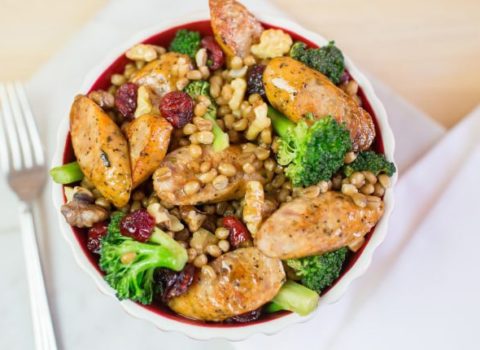 Wheat Berry, Toasted Walnut, Cranberry, Broccoli Salad with Sausage