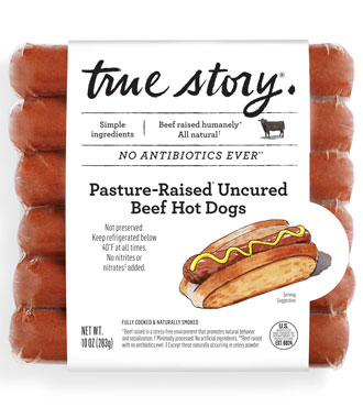 Pasture-Raised Uncured Beef Hot Dogs Product Packaging