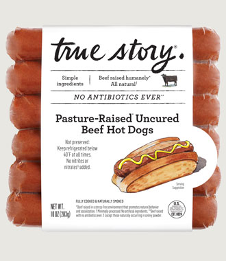 Pasture-Raised Uncured Beef Hot Dogs Product Packaging