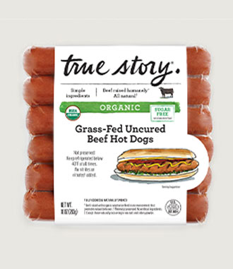 Organic Grass-Fed Uncured Beef Hot Dogs Product Packaging