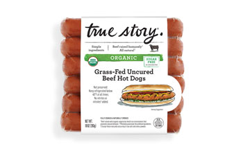 Organic Grass-Fed Uncured Beef Hot Dogs Packaging