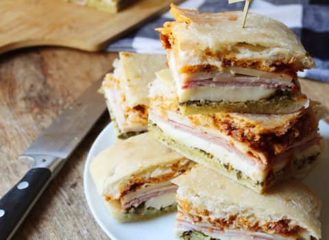 Melted Mozzarella, Ham & Turkey Sandwich with Pesto