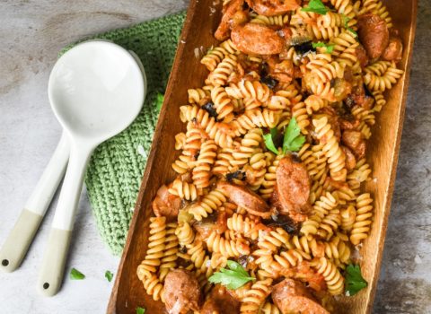Sherry & Shallot Sausage Eggplant Pasta