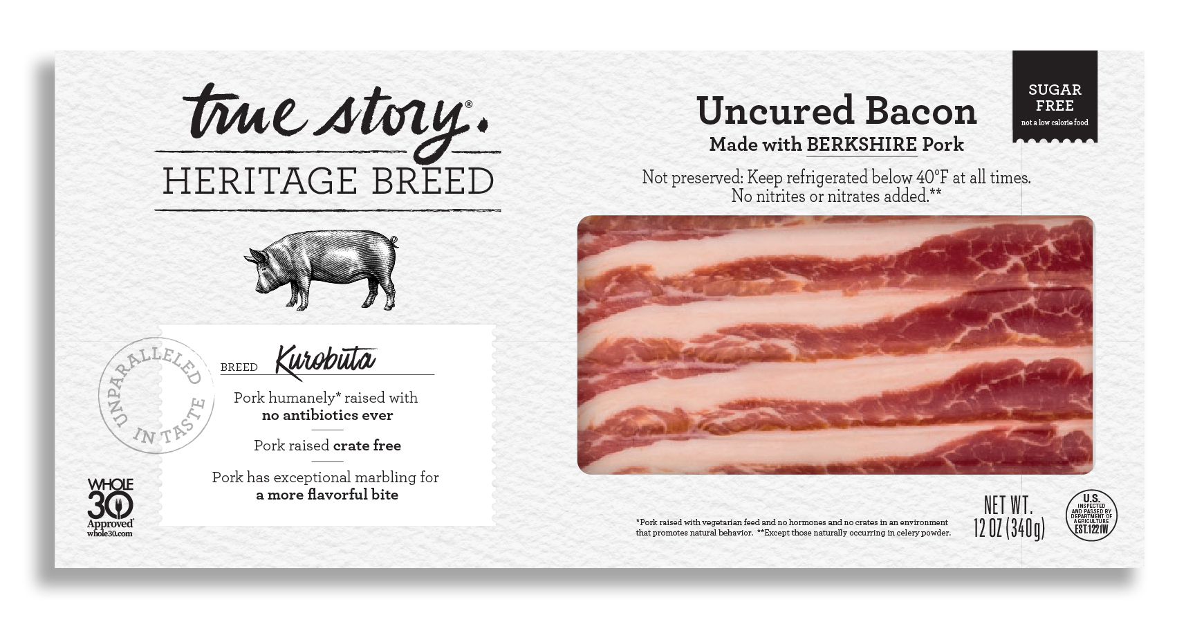 Kurobuta Uncured Bacon Packaging