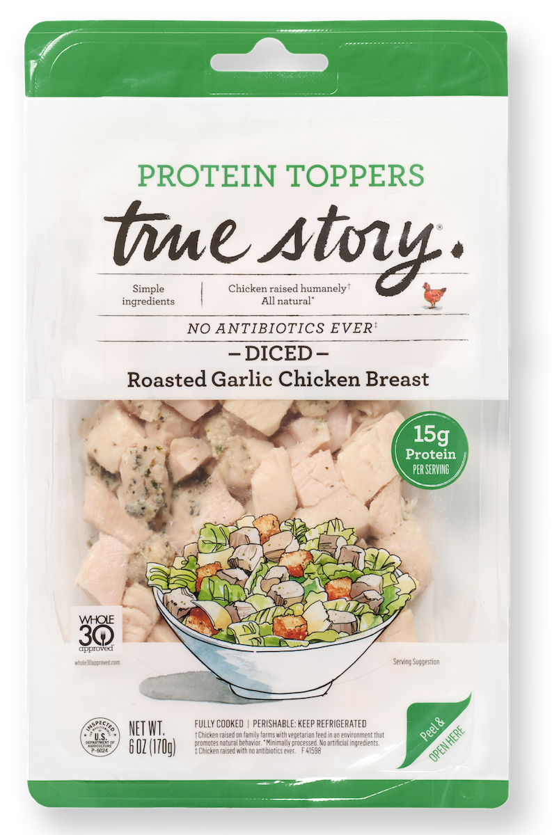 Protein Toppers Roasted Garlic Chicken Breast Product Packaging