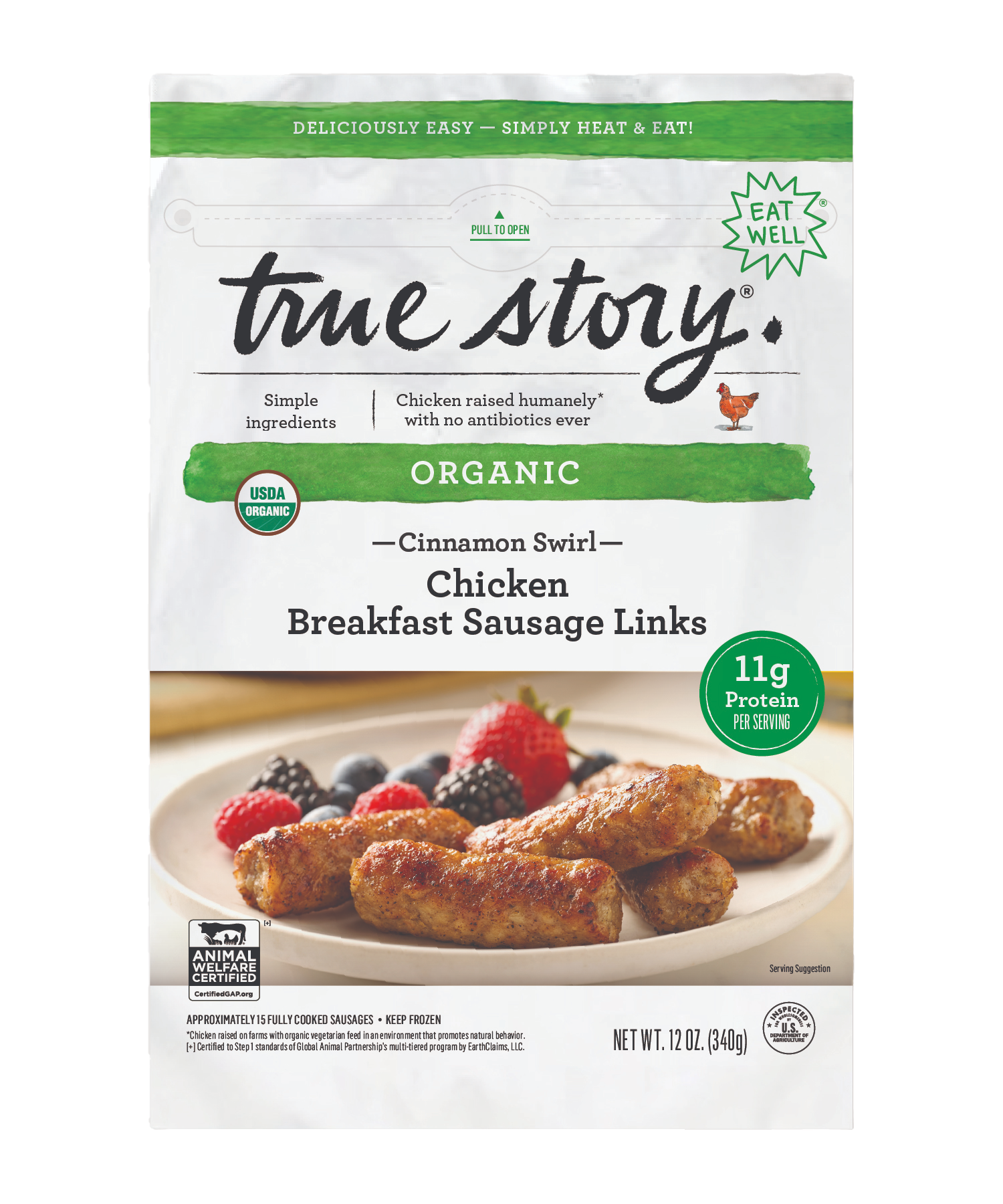 Organic Cinnamon Swirl Chicken Breakfast Sausage Links Packaging