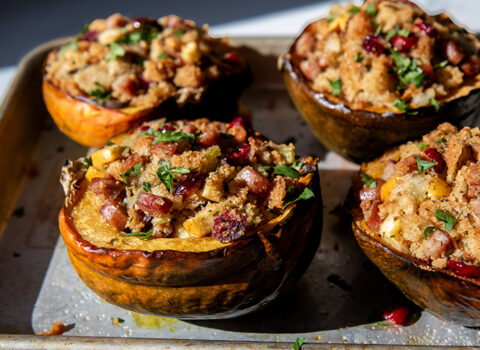 Roasted Acorn Squash with Sausage Stuffing
