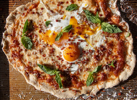 Pizza Carbonara with Crispy Pancetta