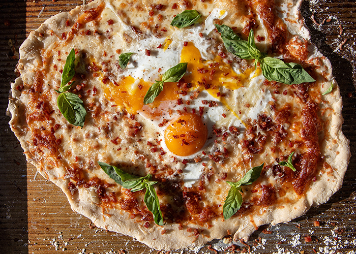 Pizza Carbonara with Crispy Pancetta