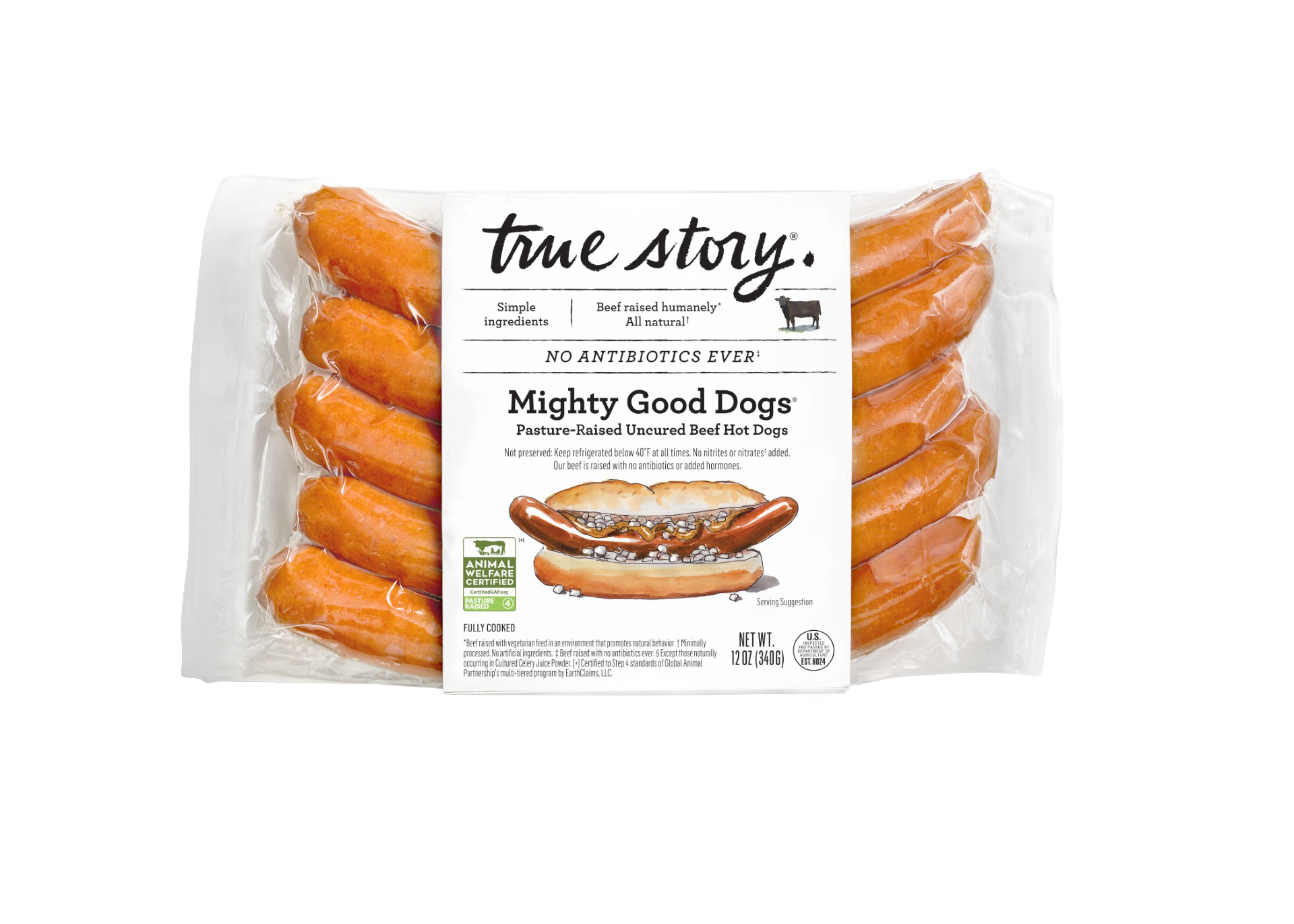Mighty Good Dogs Pasture-Raised Uncured Beef Hot Dogs Packaging