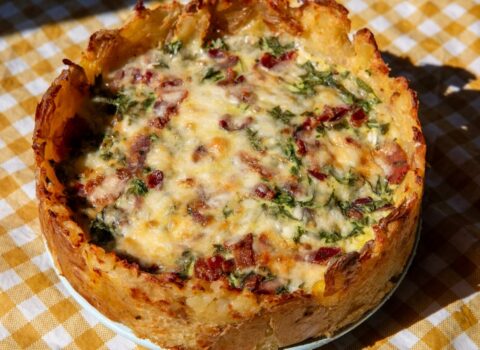 Bacon & Spinach Quiche with Smashed Potato Crust
