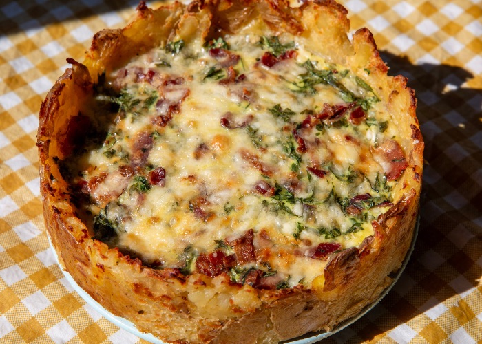 Bacon & Spinach Quiche with Smashed Potato Crust